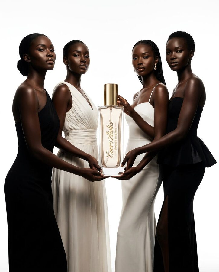 Four models holding the bottle, picked